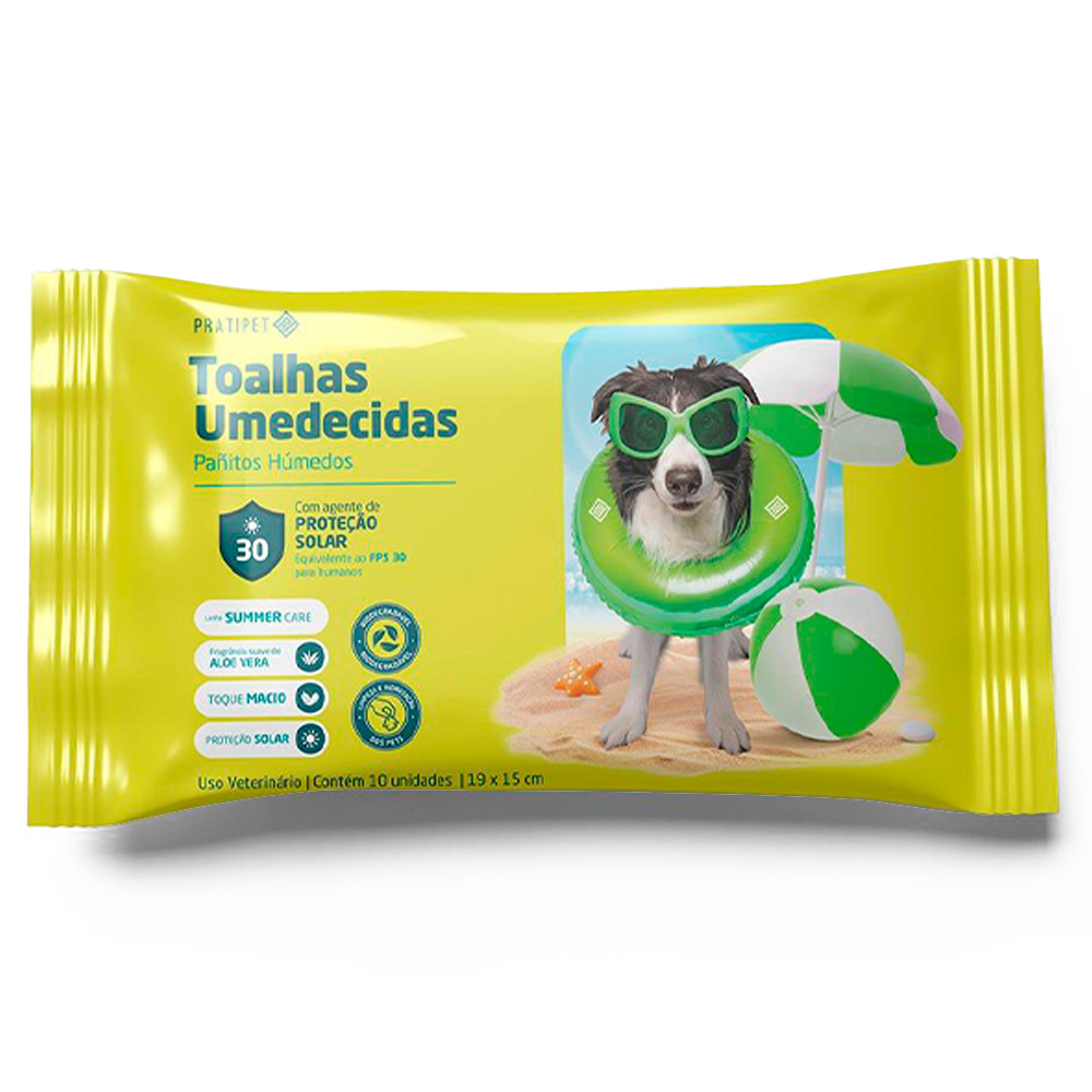 Toalhas Umedecidas PRATIPET - Proteção Solar FPS 30 - 10 un.