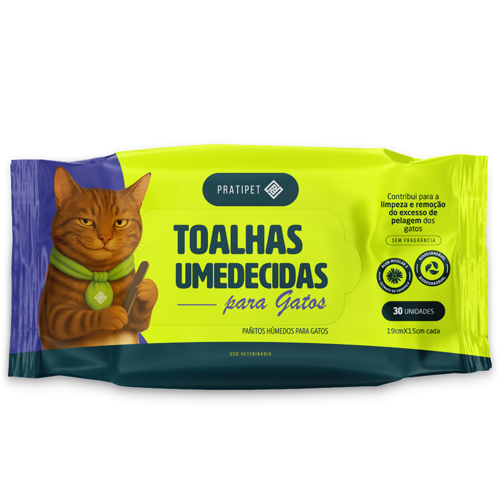 Toalhas Umedecidas Biodegradável PRATIPET - Gatos