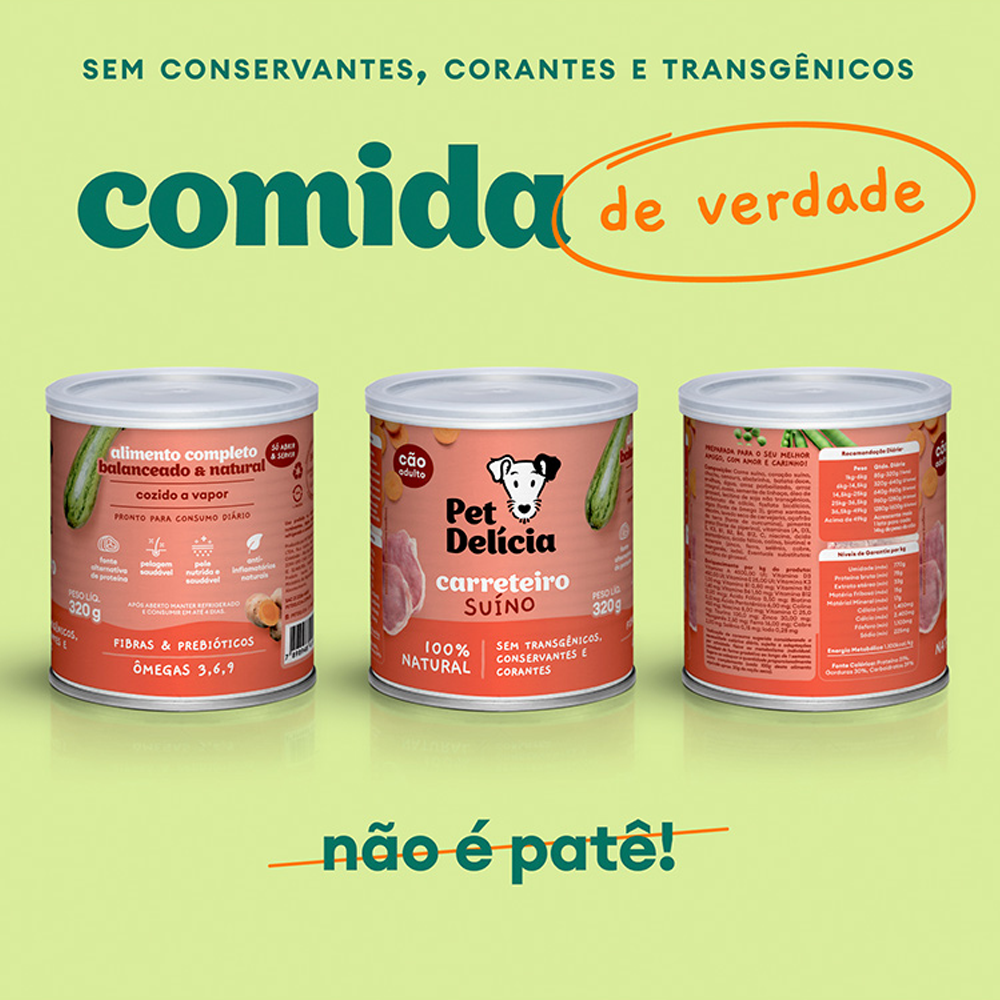 Ração Úmida Natural Cães Pet Delícia Carreteiro Suíno 320g