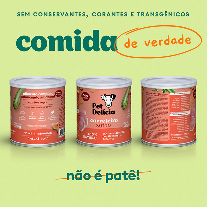 Ração Úmida Natural Cães Pet Delícia Carreteiro Suíno 320g