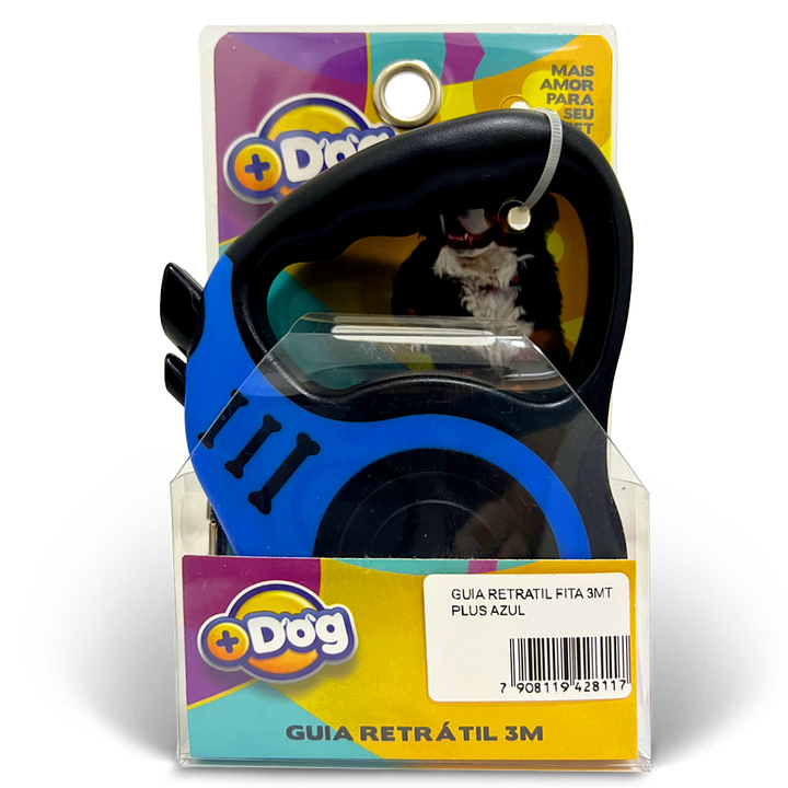 Guia Retrátil Fita Plus Azul +DOG - Tam. 3M