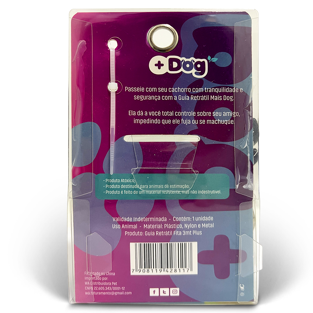 Guia Retrátil Fita Plus Azul +DOG - Tam. 3M