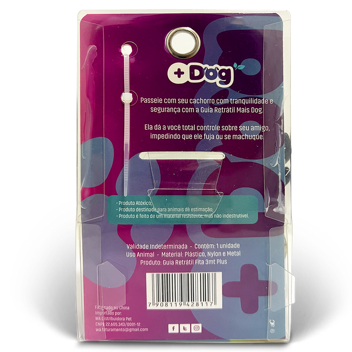 Guia Retrátil Fita Plus Azul +DOG - Tam. 3M