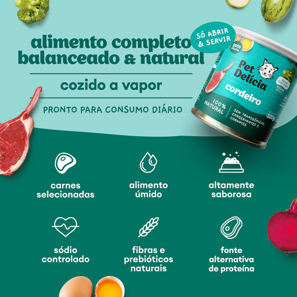 Ração Úmida Natural para Cães Pet Delícia Cordeiro com Legumes 320g