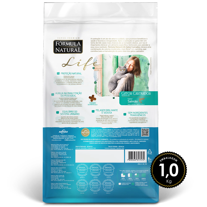 Ração Fórmula Natural Super Premium Life Gato Castrado 1Kg