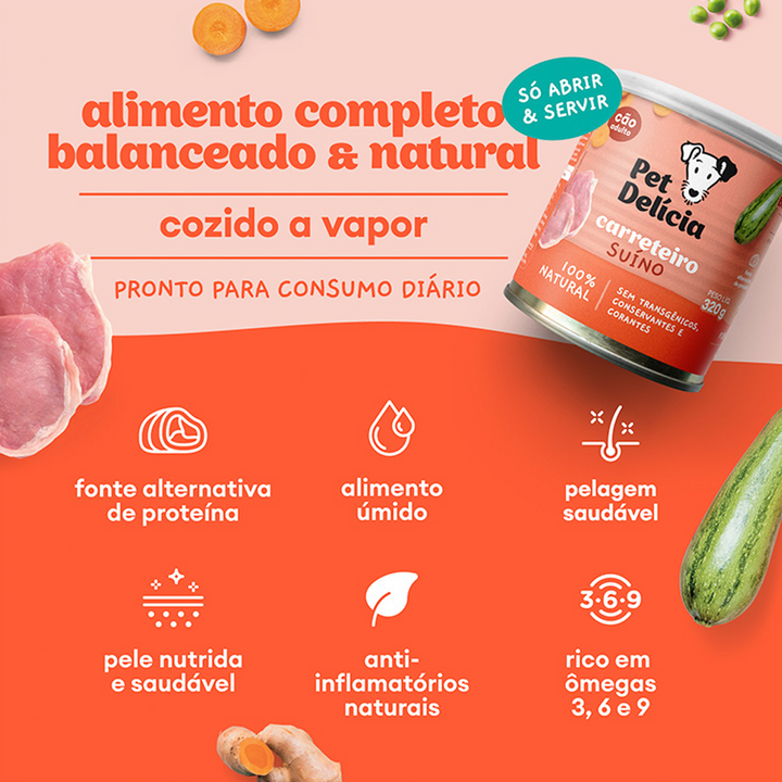 Ração Úmida Natural Cães Pet Delícia Carreteiro Suíno 320g