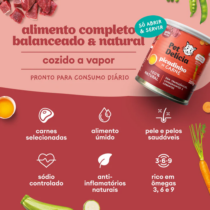 Ração Úmida Natural para Gatos Pet Delícia Picadinho de Carne 320g