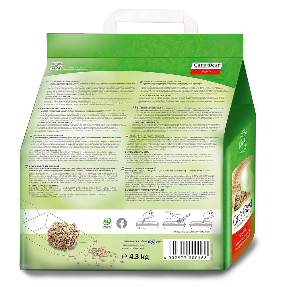 Granulado Ecológico para Gatos Cat's Best Original 4,3Kg - 10 Lt