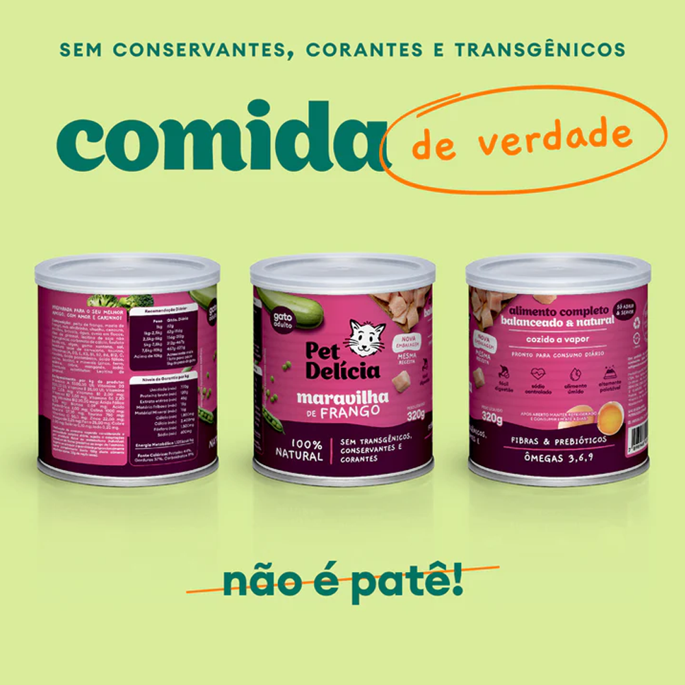 Ração Úmida Natural Para Gatos Pet Delícia Maravilha de Frango 320g