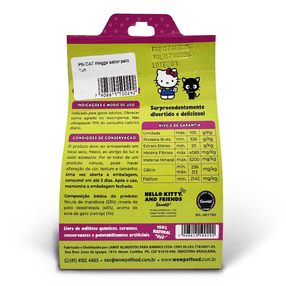 Petisco Natural Recreativo WOW Gatos Sabor Pato