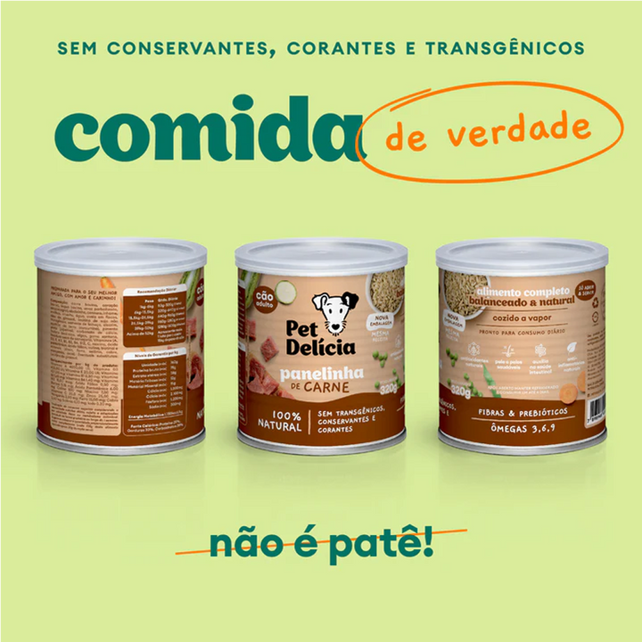 Ração Úmida Natural Para Cães Pet Delícia Panelinha de Carne 320g