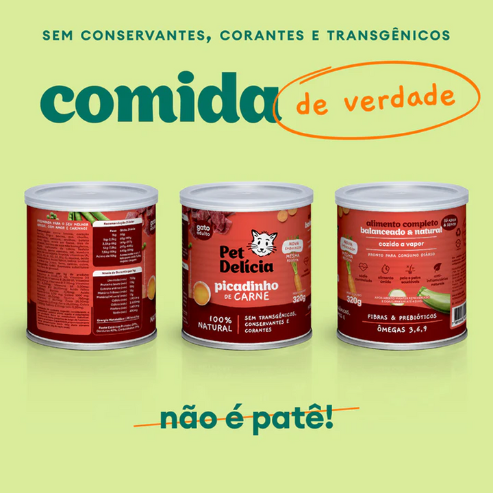 Ração Úmida Natural para Gatos Pet Delícia Picadinho de Carne 320g