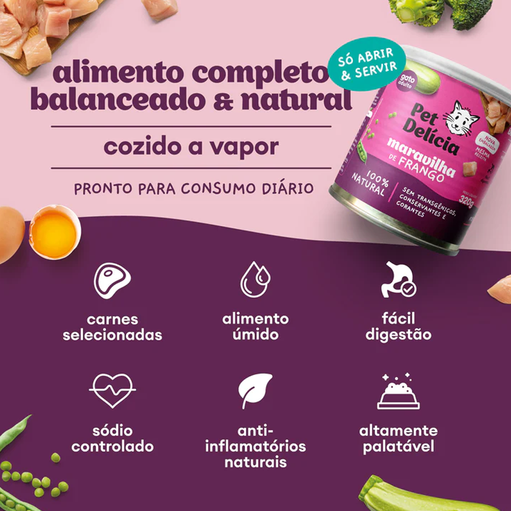 Ração Úmida Natural Para Gatos Pet Delícia Maravilha de Frango 320g