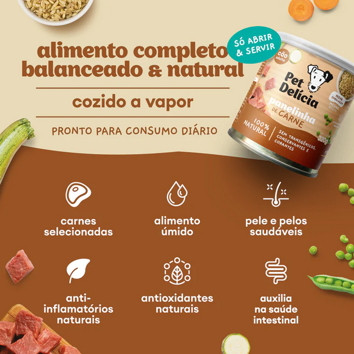 Ração Úmida Natural Para Cães Pet Delícia Panelinha de Carne 320g