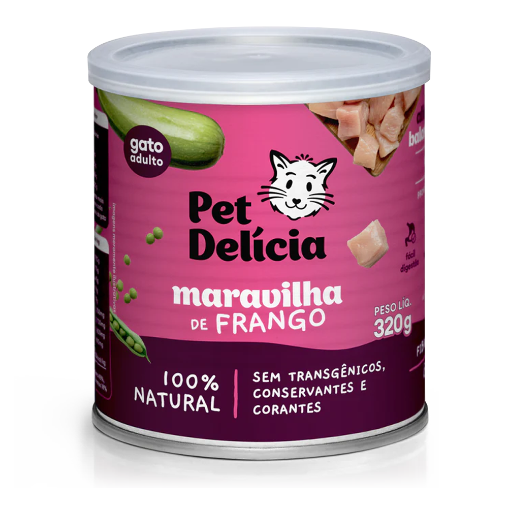 Ração Úmida Natural Para Gatos Pet Delícia Maravilha de Frango 320g